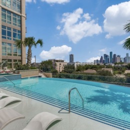 pool with tropical landscaping