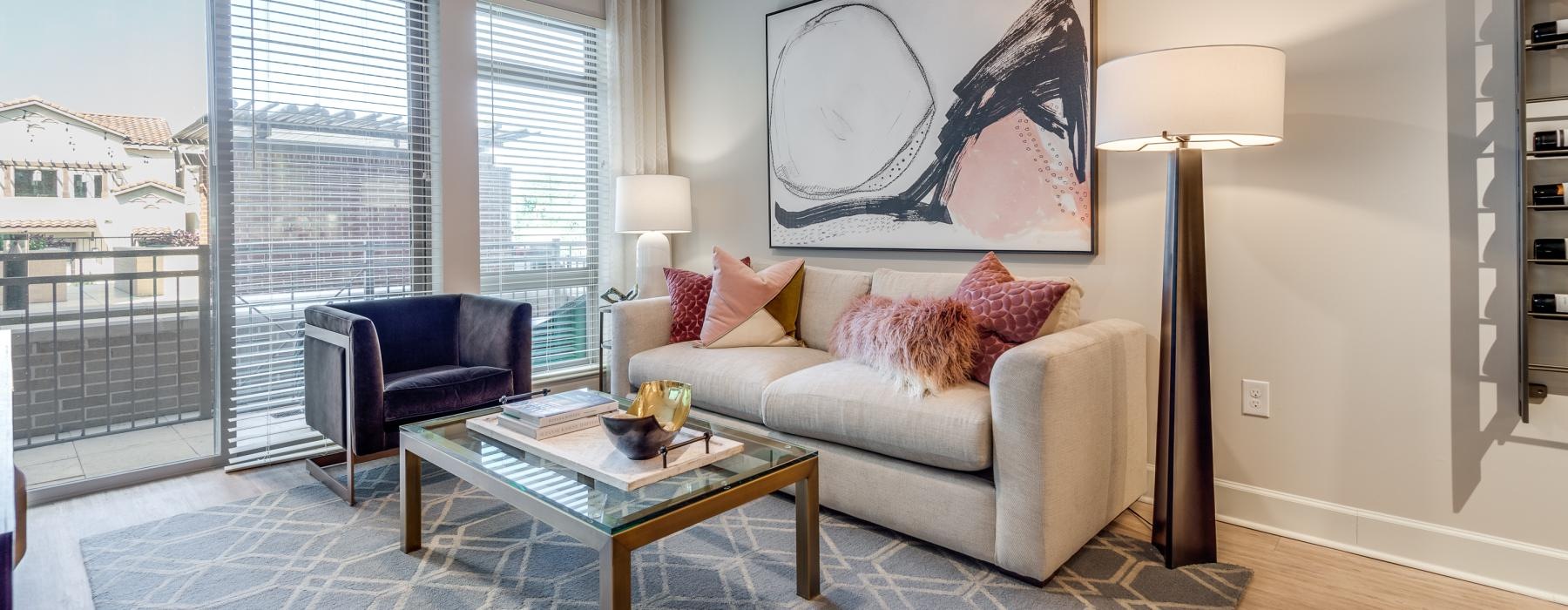 a living room with a couch and a coffee table