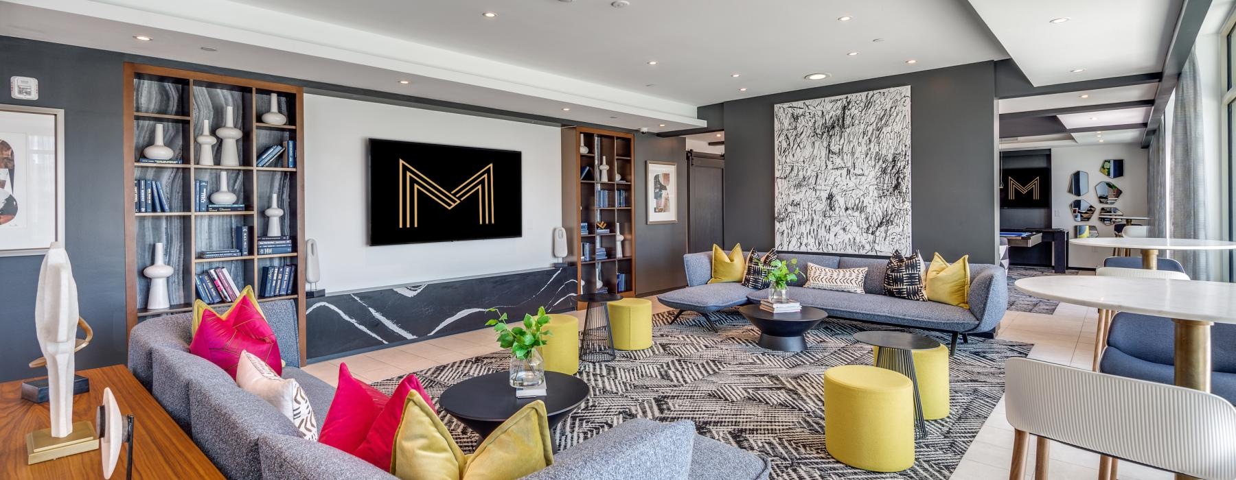 a living room with a couch and a table